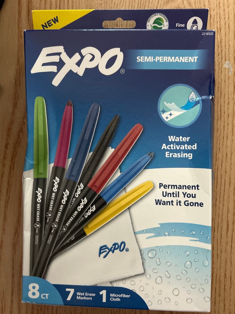 New Expo 8 piece Fine Wet Erase Markers Assorted Colors & Microfiber Cloth